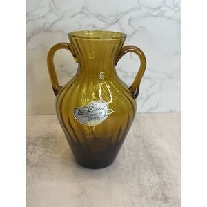 Vtg Rossini Made In Italy Amber Hand Blown Glass Vase 6" Tall